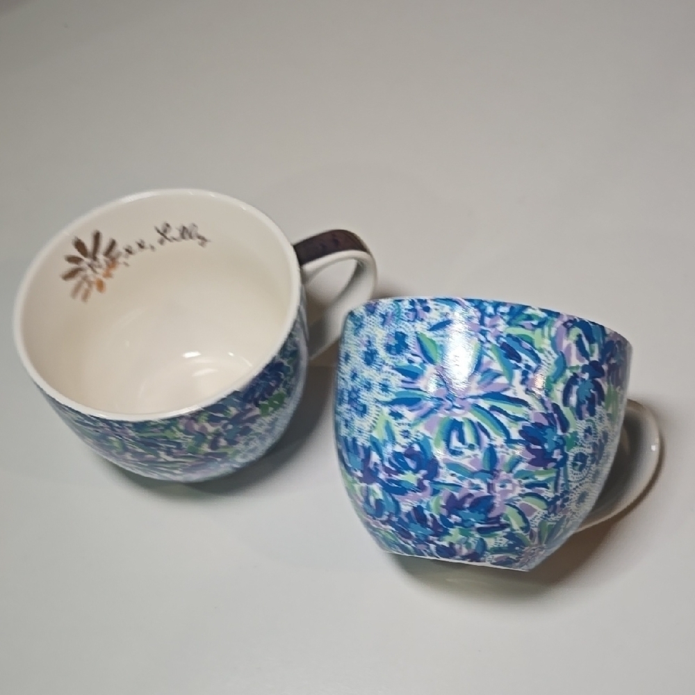 NWOT LILY PULITZER Floral Cat Lion Design Teacup Set